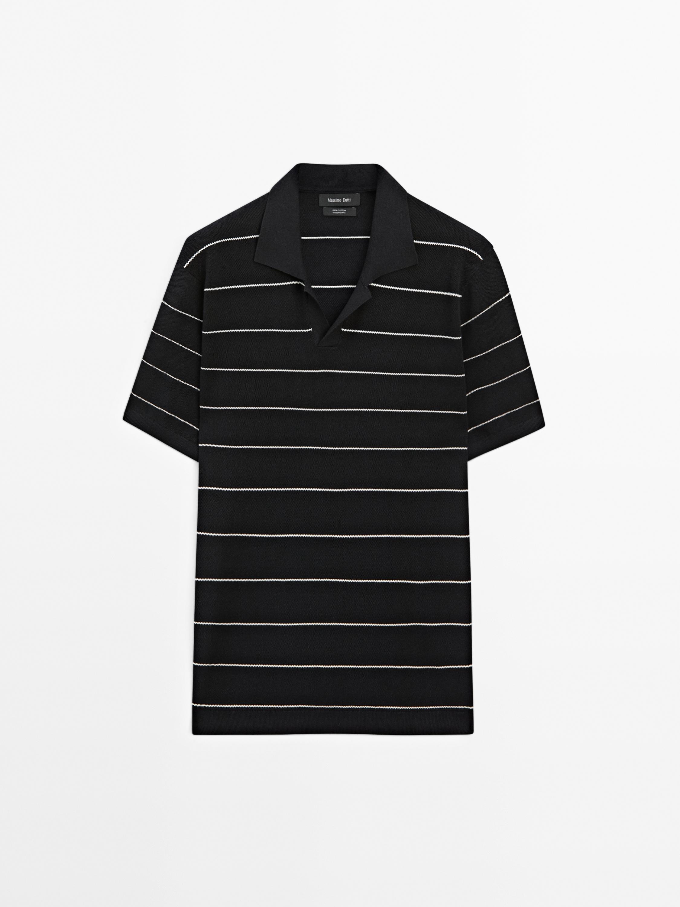 Striped cotton polo shirt with short sleeves